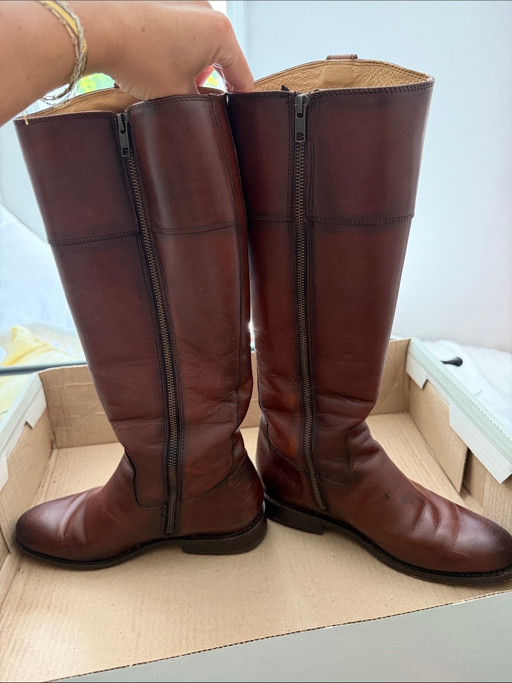 FRYE AND CO. Women's Tall Leather Riding Boots in Brown - Picture 6 of 8